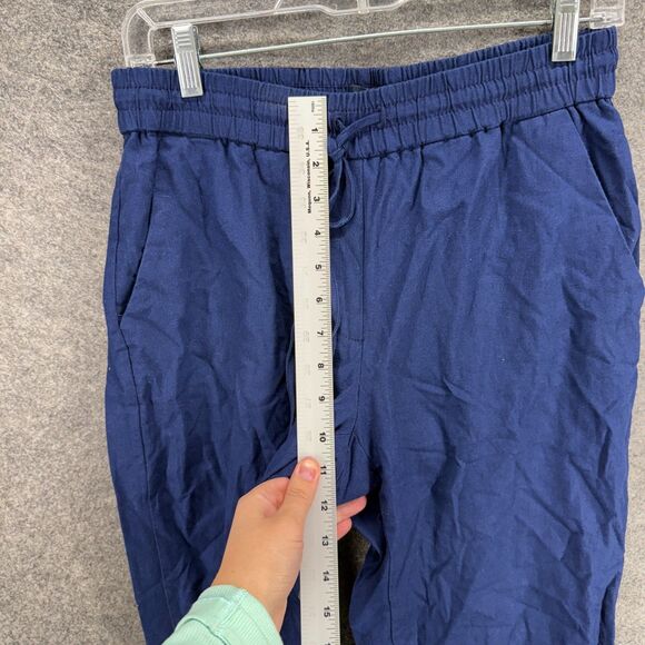 J. Crew Pants Women 6 Blue High Rise Drawstring Flat Front Linen Pockets Chino - Picture 4 of 8